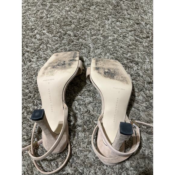 Good American Suede Gold Chain Square Toe Heels Size 9 - Picture 3 of 4